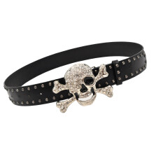 Punk Skull Rhinestones Studded Belt For Men Women-Black