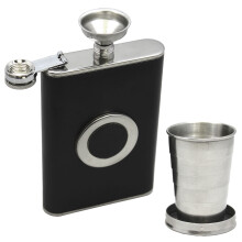 Svart FLASK Inbyggt hopfällbart SHOTGLAS Skruvkork i rostfritt stål