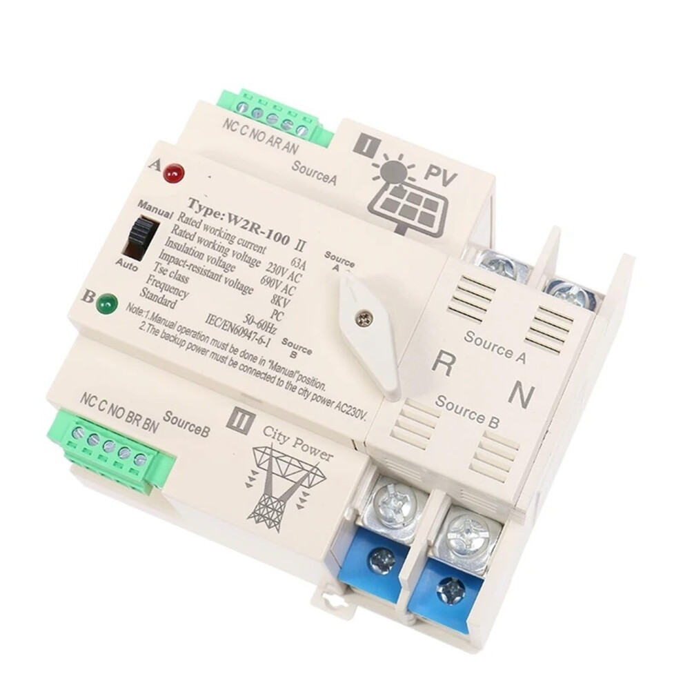 Automatic Transfer Switch 3P 100A Din Rail Solar Power Ats Ac220v Continuous Energy Supply 9351714711814