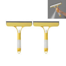 3 in 1 Window Squeegee Cleaner with PressActivated Spray, Streak Window Cleaning Tool for Shower Glass, Car, and Outdoor Use, Yellow 2 Pack