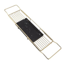 Expandable Bathtub Tray Gold Black Finish, Retractable Bath Caddy Shelf for Bathroom and Kitchen Sink Storage
