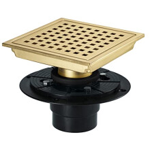 Square Stainless Steel Shower Drain Cover 6 Inch with Hair Strainer, Black Brushed Gold, Clog Design