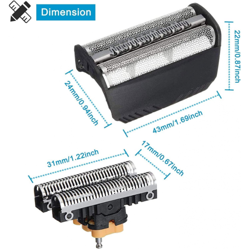 30B Replacement Foil and Cutter Head Compatible with Braun Series 3 1