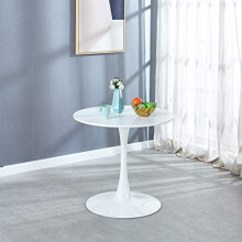 31.5' White MidCentury Tulip Dining Table for 24 People, Round MDF , Stable Metal Frame, EasyClean Surface