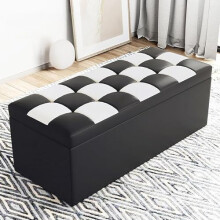 Storage Ottoman Bench with Doors, Large Hidden Storage PU Leather Seat, Bedroom End of Bed Ottoman, Black