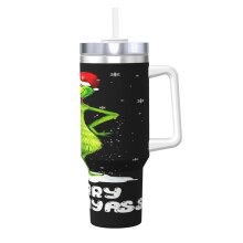 Grin-Ch40oz Tumbler med håndtak og sugerør - Reisekopp i rustfritt stål