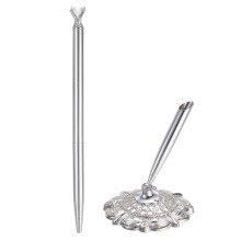 Wedding Pen Set with Crystal Diamond Holder, Silver Tone 360 Rotating Guest Book Signing Pen
