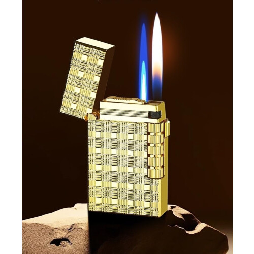 Switchable Dual Flame Butane Torch Lighter, Windproof Metal Refillable Silver Lighter for Cigar and Camping 1