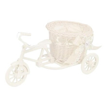 White Decorative Bicycle Flower Basket, Vintage Woven Tricycle Planter for Home Decor and Gifts