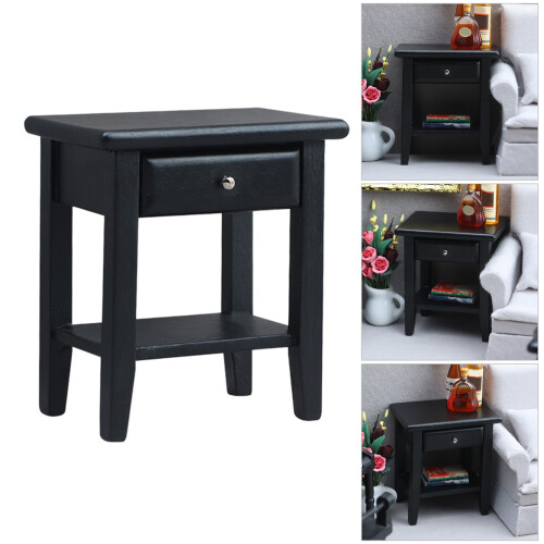 1:12 Scale Miniature Black Nightstand Modern Dollhouses 1