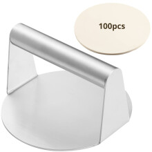 Stainless Steel Smash Burger Press Set 5.5 Inch Round Burger Smasher with 100 PCS Paper for Flat Grills