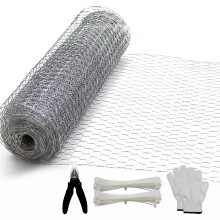 Chicken Wire Mesh Roll 16.9in x 32.8ft Ready‑to‑Use Kit with Gloves and Plier for Garden Craft Projects