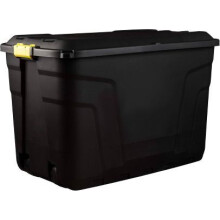 Stevige plastic opbergbox van 190 liter met wielen en afsluitbaar deksel, grote zwarte opbergkist voor tuin, garage en thuisgebruik.
