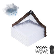 7x16 Clear Tarp with Grommets, Waterproof Windproof PVC Cover for Patio Porch or Greenhouse Protection