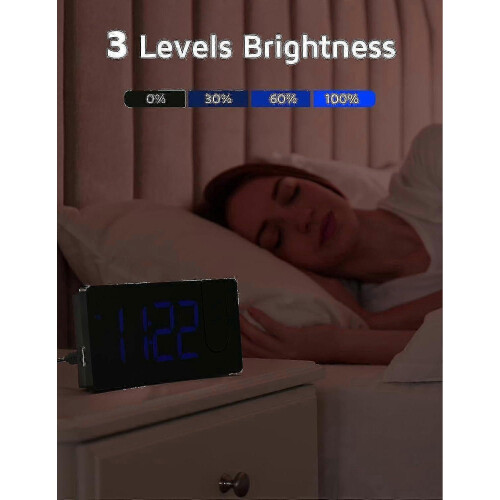 (Blue Digit) 25-26 Projection Alarm Clock, Digital Clock With 180 Rotatable Projector, 3-level Brightness Dimmer 2