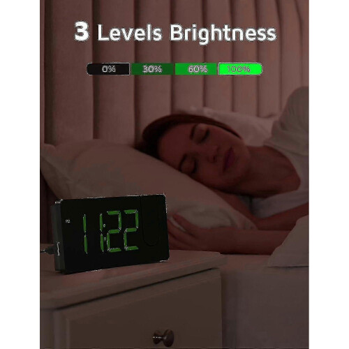 (S-green Digit) 25-26 Projection Alarm Clock, Digital Clock With 180 Rotatable Projector, 3-level Brightness Dimmer 2