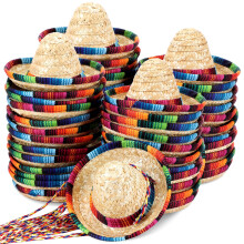 50 Pack Mini Sombrero Hats 9 Inch Fiesta Party Decorations with Colorful Design and Adjustable Headband