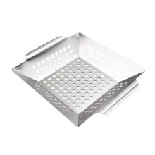 Stainless Steel Grill Pan BBQ Basket, Square Perforated Tray for Vegetables Seafood Meat, Easy Clean
