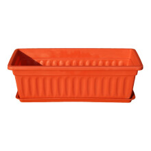 Rectangular Planter Box for Balcony and Garden, Brick Red Plastic Window Box with Dual Drainage System