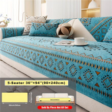 (Green, 5-Seater 91.44cm*238.76cm) 1pc of Xi Xi Sofa Cushion, a Bohemian Style Chenille Sofa Cover Popular in Europe And America, a New