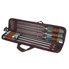 7 Piece Stainless Steel BBQ Skewer Set with Secure UShaped Design for Outdoor Grilling and Family Use
