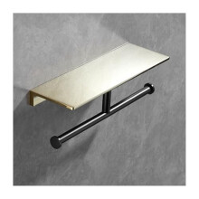 Brass Double Roll Toilet Paper Holder with Shelf 30cm Black Gold Wall Mounted Anti‑Rust Bathroom