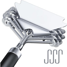Bristle Stainless Steel Grill Brush with Scraper, 17 Inch BBQ Grill Cleaning Brush for Outdoor Use, Hooks Included