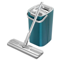 Flat Mop and Bucket Set with Hands Dewatering, 360 Rotation for Hardwood Floors, Blue
