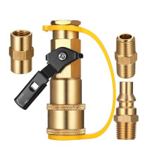 RV Propane Quick Connect Adapter 1/4 Inch with Shutoff Valve, Full Flow Leak Fitting for BBQ Trailer