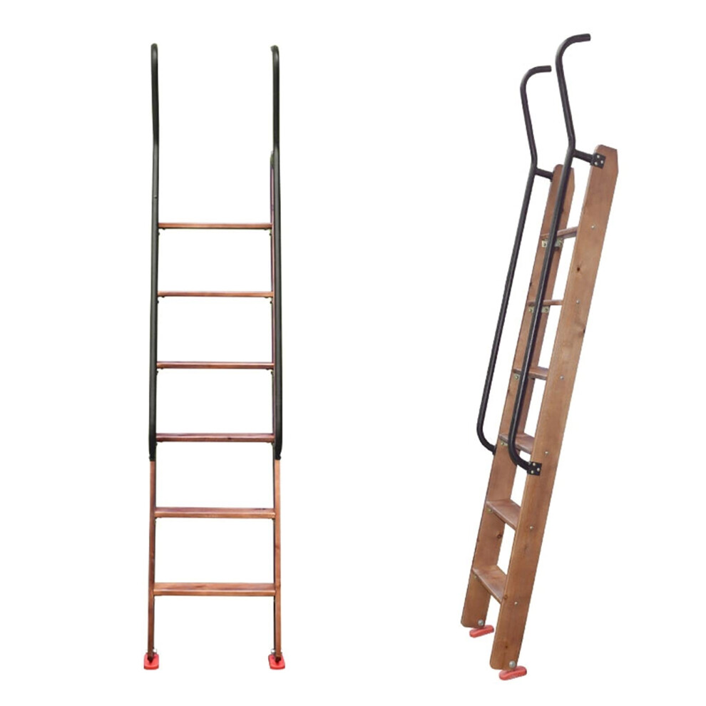 RV Bunk Ladder 150cm Wood Bed Ladder for Kids with Metal Safety Handrail and NonSlip Pads