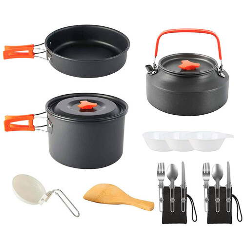 Camping Cookware Set with Pot Pan Kettle Utensils, Lightweight Compact Nesting Gear for Backpacking Hiking