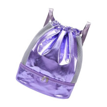 Water Resistant Drawstring Gym Bag with Shoe Compartment for Swim, Beach, and Travel