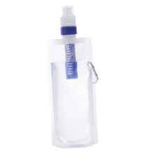 480ml Collapsible Water Bottle with Integrated Filter, Reusable Foldable Bag for Hiking Camping