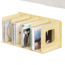 CD Storage Rack Wood Color Wooden Media Organizer with 4 Compartments for Desktop and Home