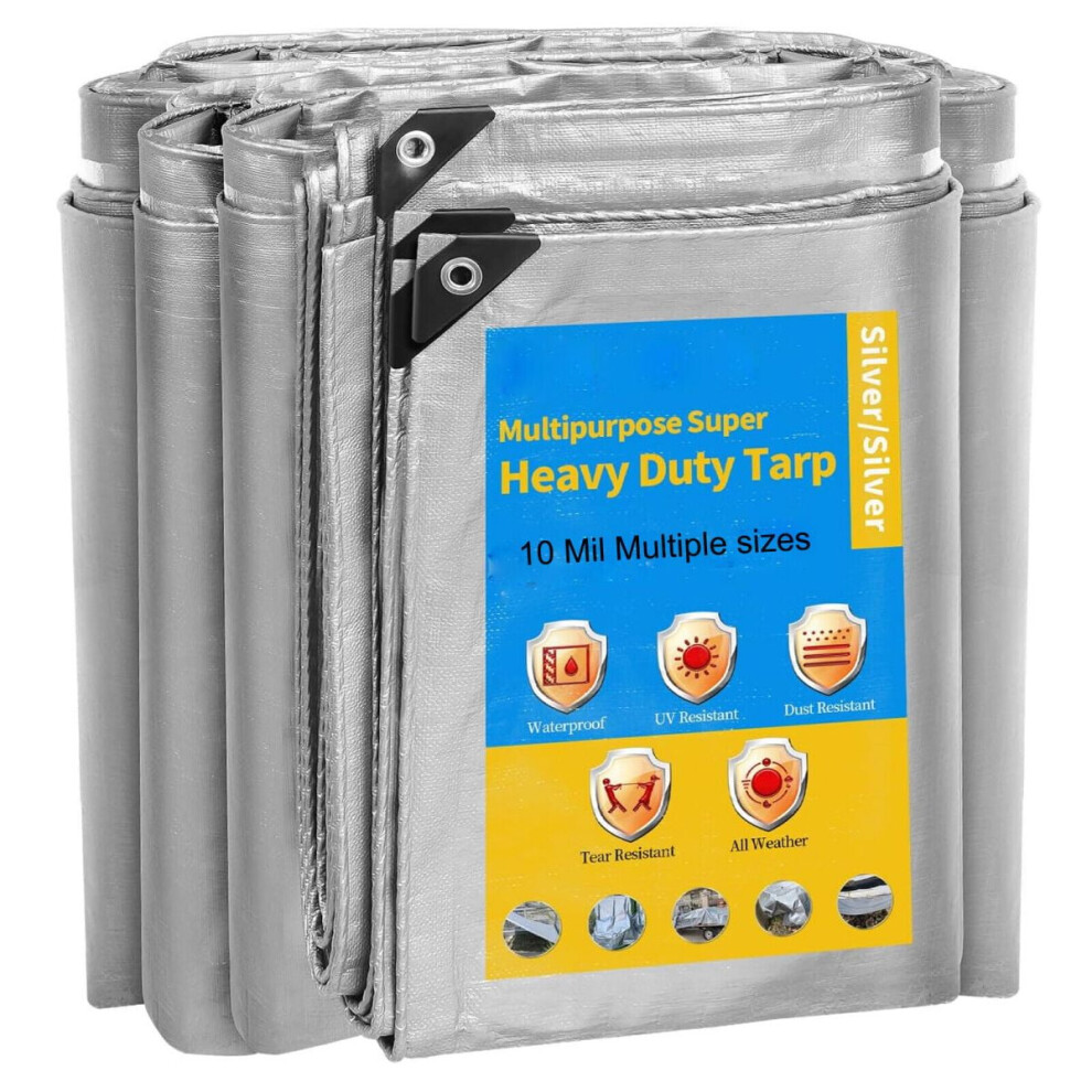 Wsyw 10 Mil Tarp Cover 10*10Ft Waterproof Uv Resistant Poly Tarpaulin 9301715100773