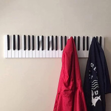 Wooden Wall Mounted Coat Rack with 21 Hidden Flipdown Hooks, Handmade Solid Wood Piano Key Design