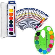 Kids Watercolor Paint Set 12 Colors Washable Non Toxic Palette with Brush for School and Home