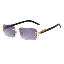 Retro UV400 Sunglasses Rimless Rectangle Leopard Gradient Lens Shades for Women Men C3