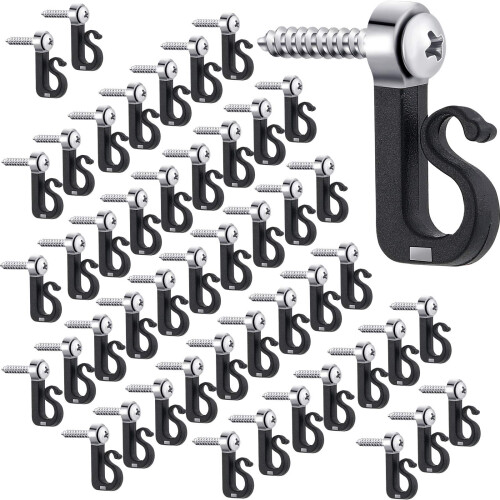 String Light Hooks Outdoor Q Hanger Screw Hooks 48pcs Easy Release Secure Hold for Patio Garage Deck Lighting