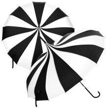 Black and White Gothic Pagoda Umbrella for Wedding, Victorian Parasol with Curved Handle and Wide Coverage