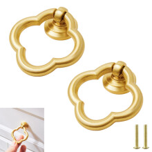 Brass Cabinet Knobs 2 Pack Gold Drawer Pulls 57mm Single Hole Pendant Ring Handle for Dresser and Wardrobe