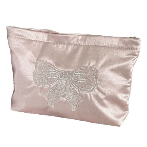 Pink Cosmetic Case Pearlescent Elegant Bowknot Accent Makeup-L