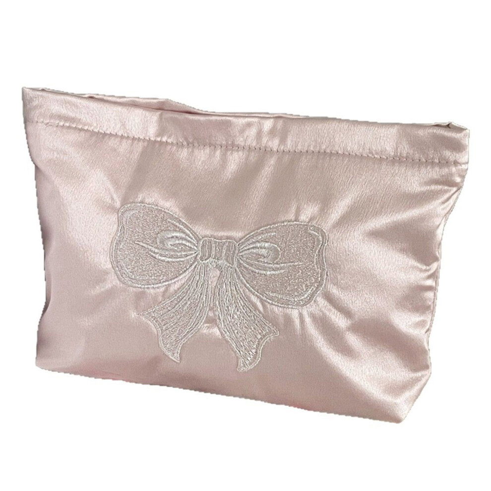 Pink Cosmetic Case Pearlescent Elegant Bowknot Accent Makeup-L