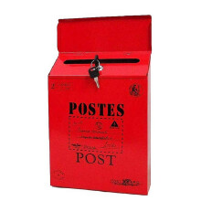 Retro Red Iron Mailbox Wall Mounted Vintage Letterbox for Home or Office, Durable 2 in 1 Design
