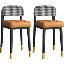 2 Pcs Stackable Square Upholstered Stools, Plaid Orange Vanity Seating with Gold Legs and Latex Cushion