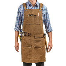 Leather Welding Apron Coffee Color 70x65 Heavy Duty Canvas Work Apron with Multi Pockets for Woodworking Mechanics