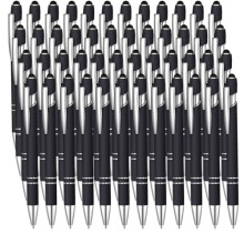 50 Pack Black 2in1 Stylus Ballpoint Pens for Touch Screens, Smooth Writing Office Gift Set