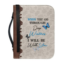 Large Leather Bible Cover Case with Butterfly and Verse, 2XL Fit, Zipper, Handle and Pockets