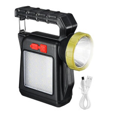 Solar Powered Flashlight Yellow Rechargeable Handheld Torch for Camping Hiking Fishing Tent Use
