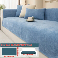 (Blue, Four-seat Sofa Cover 35.4*82.7in (90*210cm)) 1pc Solid Chenille Sofa Cushion Cover All-Season Universal Easy Modern Anti-Slip Sofa